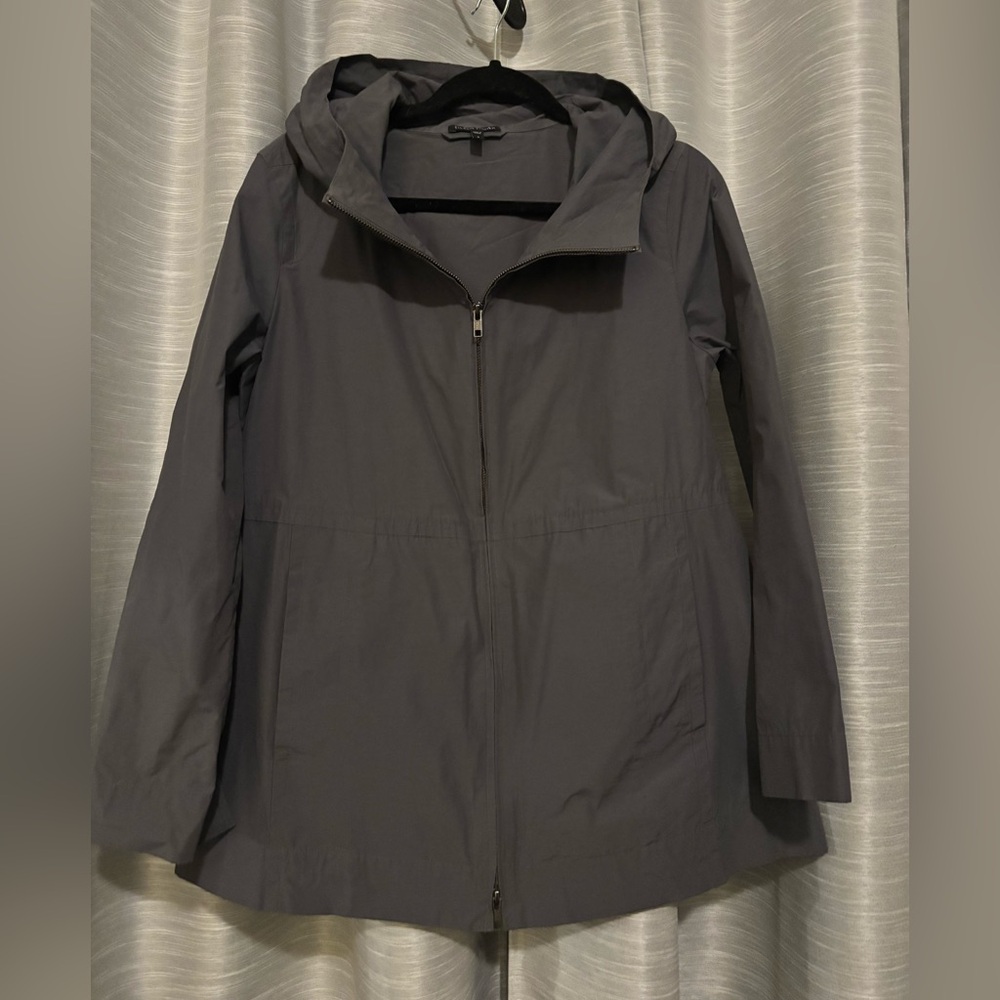 Eileen Fisher Lightweight Jacket Womens Windbreaker Hooded Raincoat Gray Small